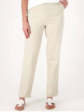 Straight-Leg Pull-On Pants in Light Cream